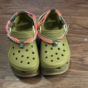 CROCS Hiker Olive Green Clogs with Colorful Straps